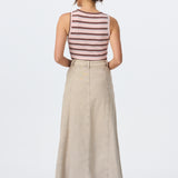 Denim Panelled Skirt - Stone