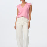 V Neck Cap Sleeve Jersey Tank - Musk Pink