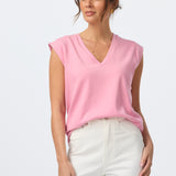 V Neck Cap Sleeve Jersey Tank - Musk Pink