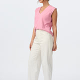 V Neck Cap Sleeve Jersey Tank - Musk Pink