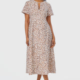 Short Sleeve Midi Dress - Ecru Animal