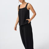 Contrast Stitch Straight Pant - Black