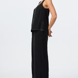Contrast Stitch Straight Pant - Black