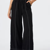 Contrast Stitch Straight Pant - Black