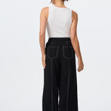Contrast Stitch Straight Pant - Black
