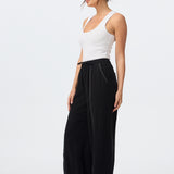 Contrast Stitch Straight Pant - Black