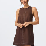 Contrast Stitch Mini Dress - Mocha