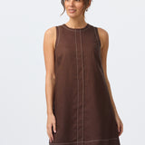 Contrast Stitch Mini Dress - Mocha