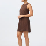 Contrast Stitch Mini Dress - Mocha