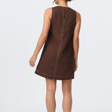 Contrast Stitch Mini Dress - Mocha