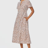 Short Sleeve Midi Dress - Ecru Animal