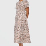 Short Sleeve Midi Dress - Ecru Animal