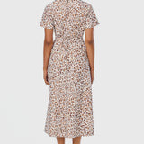 Short Sleeve Midi Dress - Ecru Animal