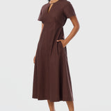 Short Sleeve Midi Dress - Espresso