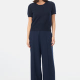 Textured Short Sleeve Knit Top - Navy