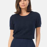 Textured Short Sleeve Knit Top - Navy