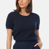 Textured Short Sleeve Knit Top - Navy
