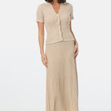 Short Sleeve Buttoned Knit Top - Almond Marl