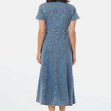 Denim Short Sleeve Midi Dress - Mid Blue Wash