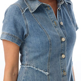 Denim Short Sleeve Midi Dress - Mid Blue Wash