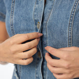 Denim Short Sleeve Midi Dress - Mid Blue Wash