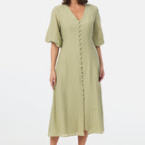 Gathered Sleeve Midi Dress - Sage