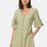Gathered Sleeve Midi Dress - Sage