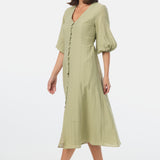 Gathered Sleeve Midi Dress - Sage