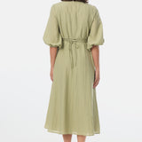Gathered Sleeve Midi Dress - Sage