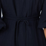Gathered Sleeve Midi Dress - Navy
