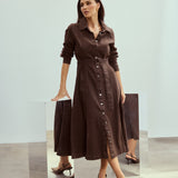 D Ring Denim Shirt Dress - Chocolate