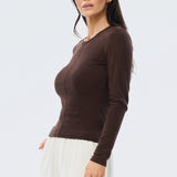Long Sleeve Jersey Top - Dark Chocolate