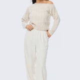 Asymmetric Cable Knit Jumper - Ecru