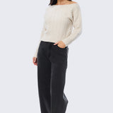 Asymmetric Cable Knit Jumper - Ecru