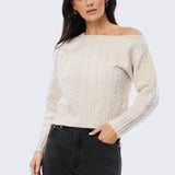 Asymmetric Cable Knit Jumper - Ecru