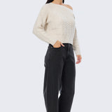 Asymmetric Cable Knit Jumper - Ecru