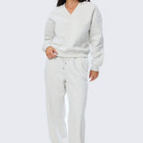 V Neck Tracksuit Jumper - Snow Marl