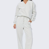 V Neck Tracksuit Jumper - Snow Marl