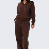 V Neck Tracksuit Jumper - Cappuccino