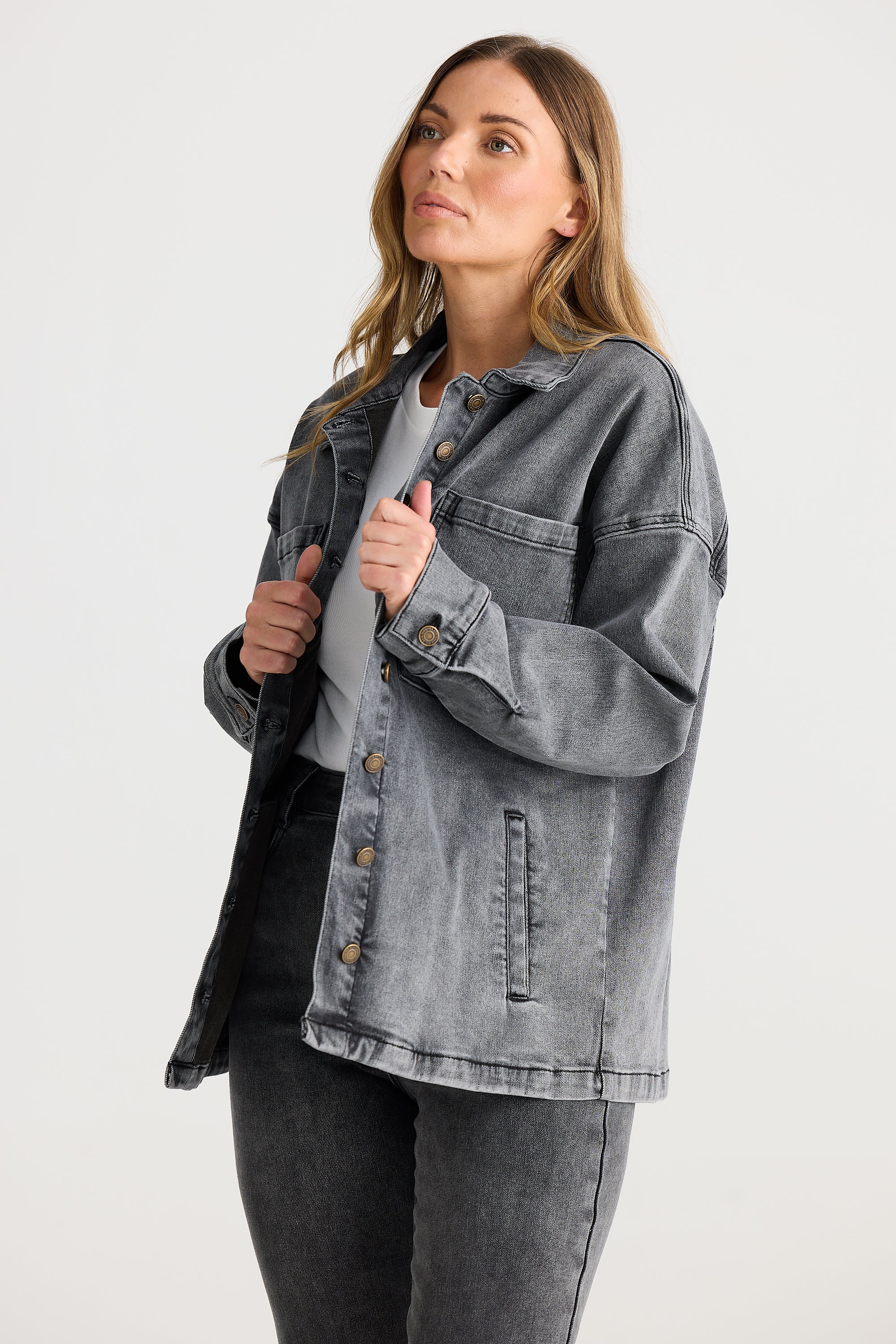 Core Denim Oversized Jacket - Charcoal – Serafina