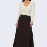 Denim Panelled Skirt - Chocolate