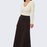 Denim Panelled Skirt - Chocolate