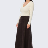 Denim Panelled Skirt - Chocolate