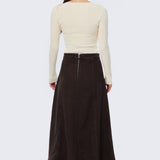 Denim Panelled Skirt - Chocolate