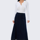 Denim Panelled Skirt - Indigo