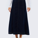 Denim Panelled Skirt - Indigo