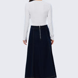 Denim Panelled Skirt - Indigo
