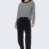Long Sleeve T-Shirt - White & Black Stripe