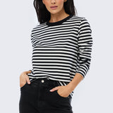 Long Sleeve T-Shirt - White & Black Stripe