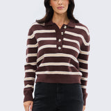 Rugby Knit Jumper - Cappuccino & Ecru Stripe